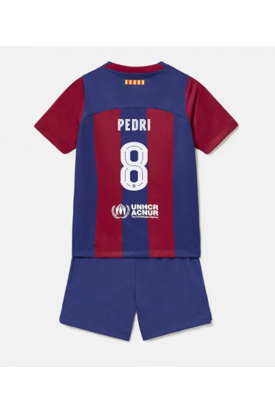 Barcelona Pedri Gonzalez #8 Jalkapallovaatteet Lasten Kotipeliasu 2023-24 Lyhythihainen (+ Lyhyet housut)